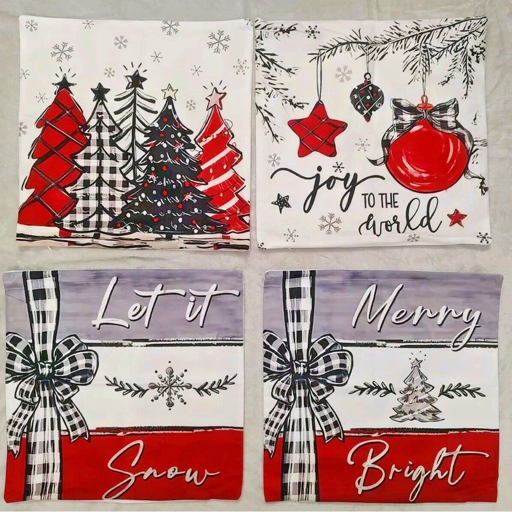 🎄 XMAS26 - 4 pack Festive Holiday Pillow Covers Set (18”x18”)